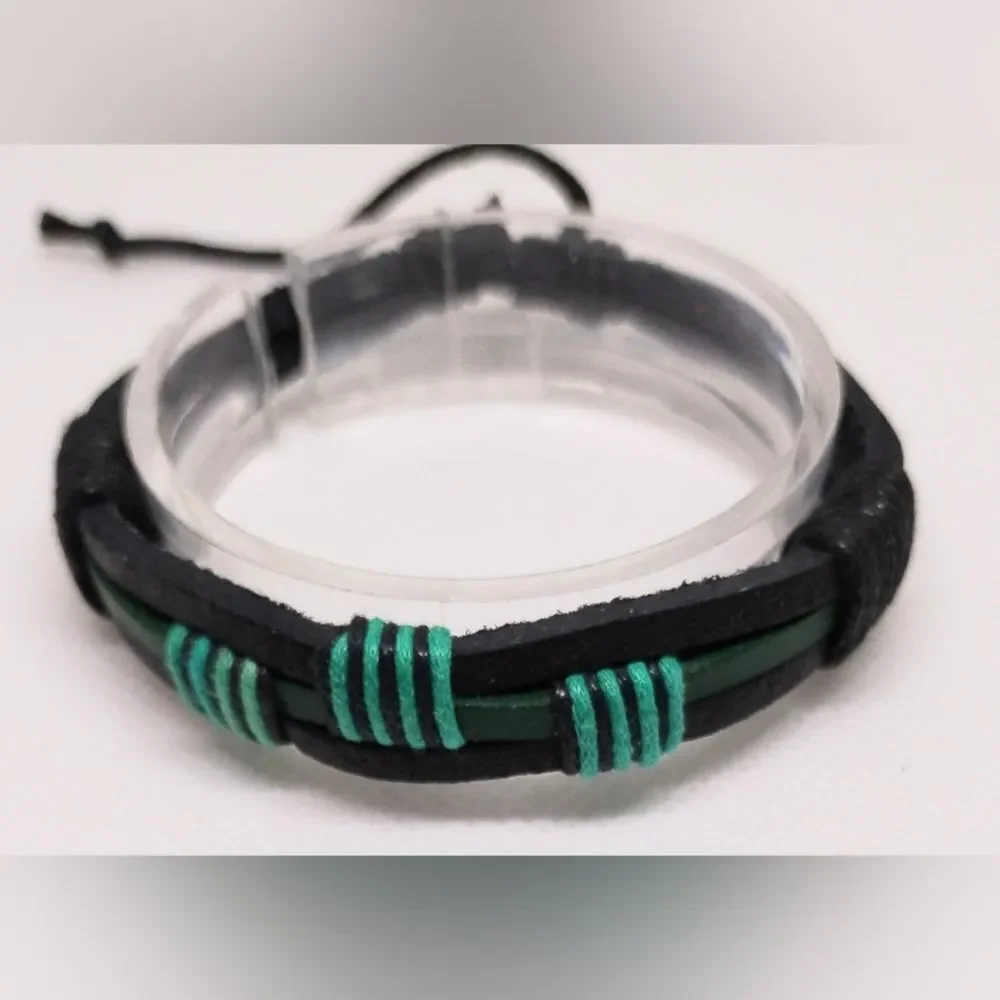 Men's leather bracelet layered‎ black new e84